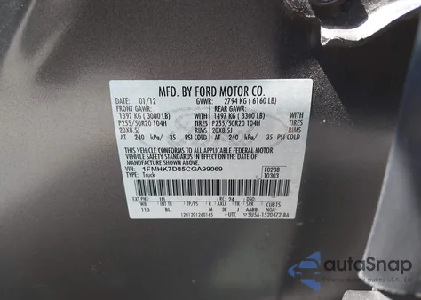 2012 Ford Explorer Xlt from USA, damaged, VIN 1FMHK7D85CGA99069